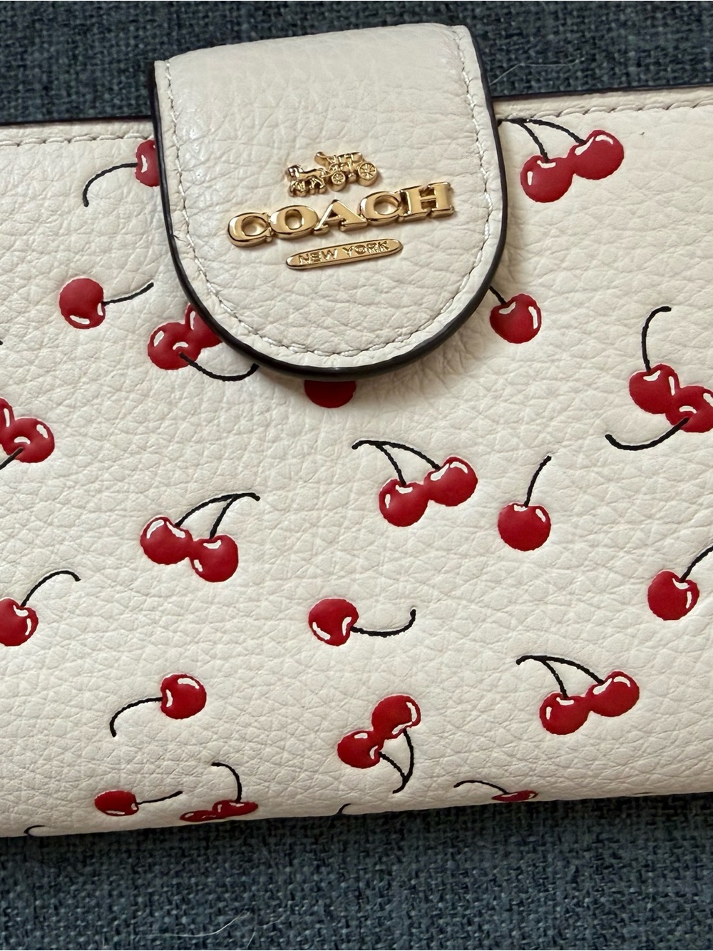 Coach Chalk Medium Corner Zip Wallet with Cherry Print NWT